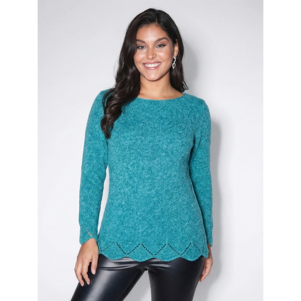 Rafaella Sport Women Teal Boat Neck Long Sleeve Knit Sweater Tunic Top L
